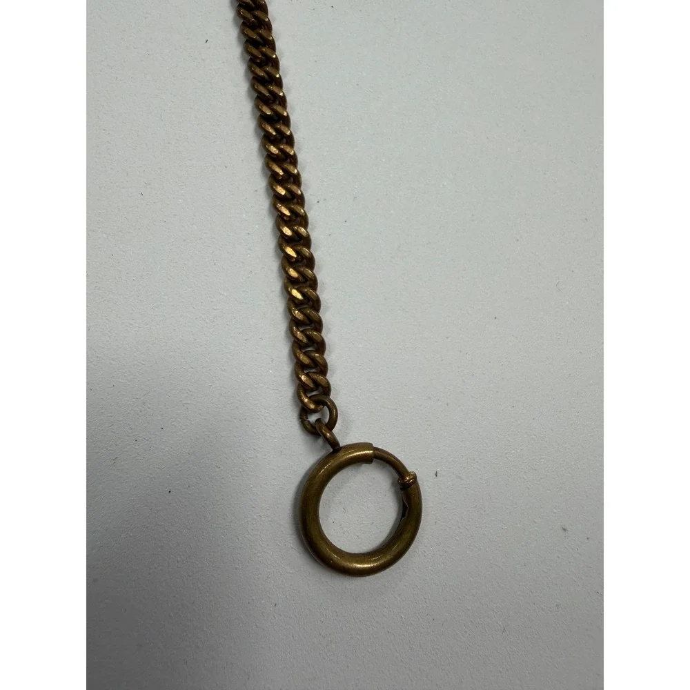 Vintage Brass Curb Link Pocket Watch Chain Swivel Clip Spring Ring 17.5 Inch